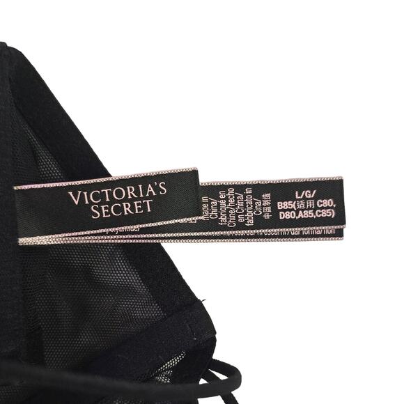 Victorias Secret Luxe Lingerie Starburst Sexy Satin Bralette Bra Black LG - Picture 5 of 5